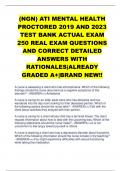 (NGN) ATI MENTAL HEALTH  PROCTORED 2019 AND 2023  TEST BANK ACTUAL EXAM  250 REAL EXAM QUESTIONS  AND CORRECT DETAILED  ANSWERS WITH  RATIONALES|ALREADY  GRADED A+|BRAND NEW!!