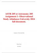 ASTR 205 or Astronomy 205 Assignment 1- Observational Study Athabasca University 2024 full
