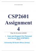 Exam (elaborations) CSP2601 Assignment 4 (COMPLETE ANSWERS) 2024 (638814) - DUE 3 September 2024 •	Course •	Care and Support for Personal and Social Well (CSP2601) •	Institution •	University Of South Africa (Unisa) •	Book •	Promoting Mental, Emotional and