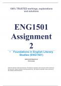 Exam (elaborations) ENG1501 Assignment 2 (COMPLETE ANSWERS) 2024 (371427) - 11 June 2024 •	Course •	Foundations in English Literary Studies (ENG1501) •	Institution •	University Of South Africa (Unisa) •	Book •	Small Things ENG1501 Assignment 2 (COMPLETE A