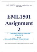 Exam (elaborations) EML1501 Assignment 2 (COMPLETE ANSWERS) 2024 (651347)- DUE 28 June 2024 •	Course •	Emergent Literacy - EML1501 (EML1501) •	Institution •	University Of South Africa (Unisa) •	Book •	Emergent Literacy EML1501 Assignment 2 (COMPLETE ANSWE