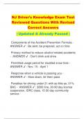 NJ Driver's Knowledge Exam Test  Reviewed Questions With Revised Correct Answers  | Updated & Already Passed |