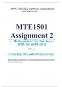 Exam (elaborations) MTE1501 Assignment 2 (COMPLETE ANSWERS) 2024 (366844) - DUE 13 June 2024 •	Course •	Mathematics 1 for Teachers - MTE1501 (MTE1501) •	Institution •	University Of South Africa (Unisa) •	Book •	The Mathematical Education of Teachers MTE15