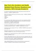 New York Life, Accident, and Health Updated Exam Review, Questions and Answers_100% Already Graded A+ 