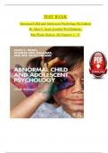 TEST BANK For Abnormal Child and Adolescent Psychology 9th Edition By Allen C. Israel, Jennifer Weil Malatras, Rita Wicks-Nelson, Verified Chapters 1 - 15, Complete Newest Version