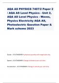 AQA AS PHYSICS 7407/2 Paper 2 / AQA AS Level Physics - Unit 2,  AQA AS Level Physics - Waves,  Physics Electricity AQA AS,  Photoelectric Question Paper &  Mark scheme 2023