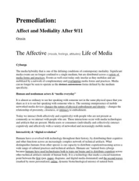 Grusin Premediation:  Affect and Mediality After 9/11