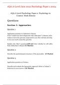 AQA A-Level June 2024 Psychology Paper 2 Psychology In Context Mark Scheme