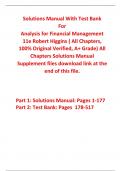 Solutions Manual With Test Bank for Analysis for Financial Management 11th Edition By Robert Higgins (All Chapters, 100% Original Verified, A+ Grade) 