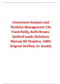 Solutions Manual With Test Bank for Investment Analysis and Portfolio Management 12th Edition By Frank Reilly, Keith Brown, Sanford Leeds (All Chapters, 100% Original Verified, A+ Grade)