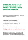 NCSBN TEST BANK FOR THE NCLEX RN (NGN) 2023/2024 VERIFIED 200 QUESTIONS and Answers with Rationale 