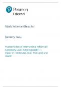 PEARSON EDEXCEL AS LEVEL IN BIOLOGY PAPER 1 MARK SCHEME 2024 (WBI11/01: Molecules, Diet, Transport and Health)