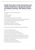 Chapter 12: Health Promotion of the Preschooler and Family Hockenberry: Wong's Essentials of Pediatric Nursing, 10th Edition Exam 1 questions and 100% correct answers 2024