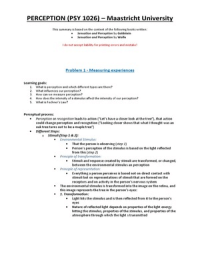 Sensation and Perception Summary (complete & detailed) - PSY 1026 - Maastricht University - 2014/15