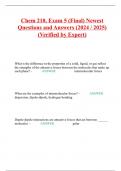 Chem 210, Exam 5 (Final) Newest Questions and Answers (2024 / 2025) (Verified by Expert)