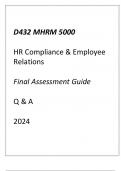 (WGU D432) MHRM 5000 HR Compliance & Employee Relations Final Assessment Guide Q & A 2024.