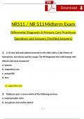 FNP NR511 : Differential Diagnosis Midterm Exam at Chamberlain College 2024 Expected Questions & Revised Correct Answers. (2024 / 2025) 100% Guarantee Pass