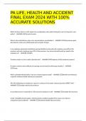 PA LIFE, HEALTH AND ACCIDENT FINAL EXAM 2024 WITH 100% ACCURATE SOLUTIONS