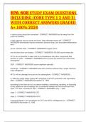 EPA 608 STUDY EXAM QUESTIONS INCLUDING (CORE TYPE 1 2 AND 3) WITH CORRECT ANSWERS GRADED A+ 100% 2024
