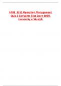 University of Guelph FARE 3310 Operation Management  Quiz 2 Complete Test Score 100% 