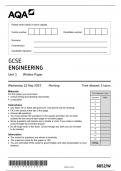 2023 AQA GCSE ENGINEERING 8852W Unit 1 Written Paper Question Paper & Mark scheme (Merged) June 20