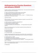 Antihypertensive Practice Questions and answers 2024/25