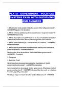 PLATO - GOVERNMENT - POLITICAL SYSTEMS EXAM WITH QUESTIONS AND ANSWERS 