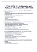 FTCE ART K-12 - Art Education and  Pedagogy 15% of Exam Q&A 2024/2025