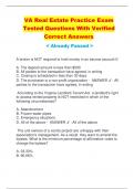 VA Real Estate Practice Exam Tested Questions With Verified  Correct Answers < Already Passed >