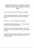General Chemistry Lab I Safety And Lab Guidelines Quiz With Complete Solutions 2024
