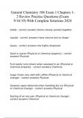 General Chemistry 106 Exam 1 Chapters 1-2 Review Practice Questions (Exam 9/16/19) With Complete Solutions 2024