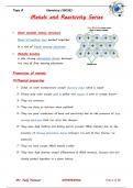 Topic 8 Chemistry (IGCSE) Page 1 of 16 Metals and Reactivity Series 