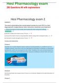 RN HESI Pharmacology Exam |250 questions with well-detailed Answers