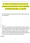 NC EMT STATE PRACTICE EXAM 145 COMPLETE QUESTIONS AND VERIFIED ANSWERS 2024-2025. A+