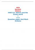 OCR Ancient History H407/12: Athens and the Greek world A Level Question paper And Mark Scheme  