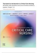 Test bank for Introduction to Critical Care Nursing  8th Edition 2024 by Mary Lou Sole