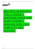 AQA 2023 AS BIOLOGY 7401/1 PAPER 1 QUESTION PAPER AND MARK SCHEME { MERGED} JUNE 2023 COMPLETE AND UPDATED 