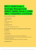 BEST ANSWERS MNGT 4800 Exam 1, Strategic Management (MNGT-4800): Exam 1 ZORN 100% VERIFIED ANSWERS