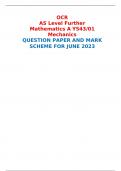 OCR AS Level Further Mathematics A Y543/01 Mechanics QUESTION PAPER AND MARK SCHEME FOR JUNE 2023 
