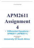 Exam (elaborations) APM2611 Assignment 4 (COMPLETE ANSWERS) 2024 - DUE 25 September 2024 •	Course •	Differential Equations - APM2611 (APM2611) •	Institution •	University Of South Africa •	Book •	Differential Equations APM2611 Assignment 4 (COMPLETE ANSWER