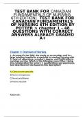 TEST BANK FOR CANADIAN FUNDAMENTALS OF NURSING, 6TH EDITION|  TEST BANK FOR CANADIAN FUNDAMENTALS OF NURSING 6TH EDITION BY  POTTER > chapter 1 - 48 QUESTIONS WITH CORRECT ANSWERS ALREADY GRADED A+