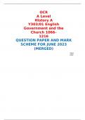 OCR A Level History A Y303/01 English Government and the Church 1066–1216 QUESTION PAPER AND MARK SCHEME FOR JUNE 2023 (MERGED) 