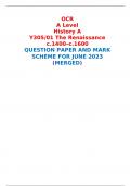 OCR A Level History A Y305/01 The Renaissance c.1400–c.1600 QUESTION PAPER AND MARK SCHEME FOR JUNE 2023 (MERGED) 