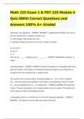 Math 225 Exam 1 & PSY 225 Module 4 Quiz SNHU Correct Questions and Answers 100% A+ Graded