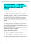 Optical Professions, Organizations, Regulatory Agencies, and Regulations Worksheet Exam Questions and Answers