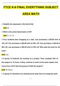 FTCE k-6 FINAL EVERYTHING subject area MATH Actual Exam with Questions and Answers (2024 / 2025) 100% Guarantee Pass