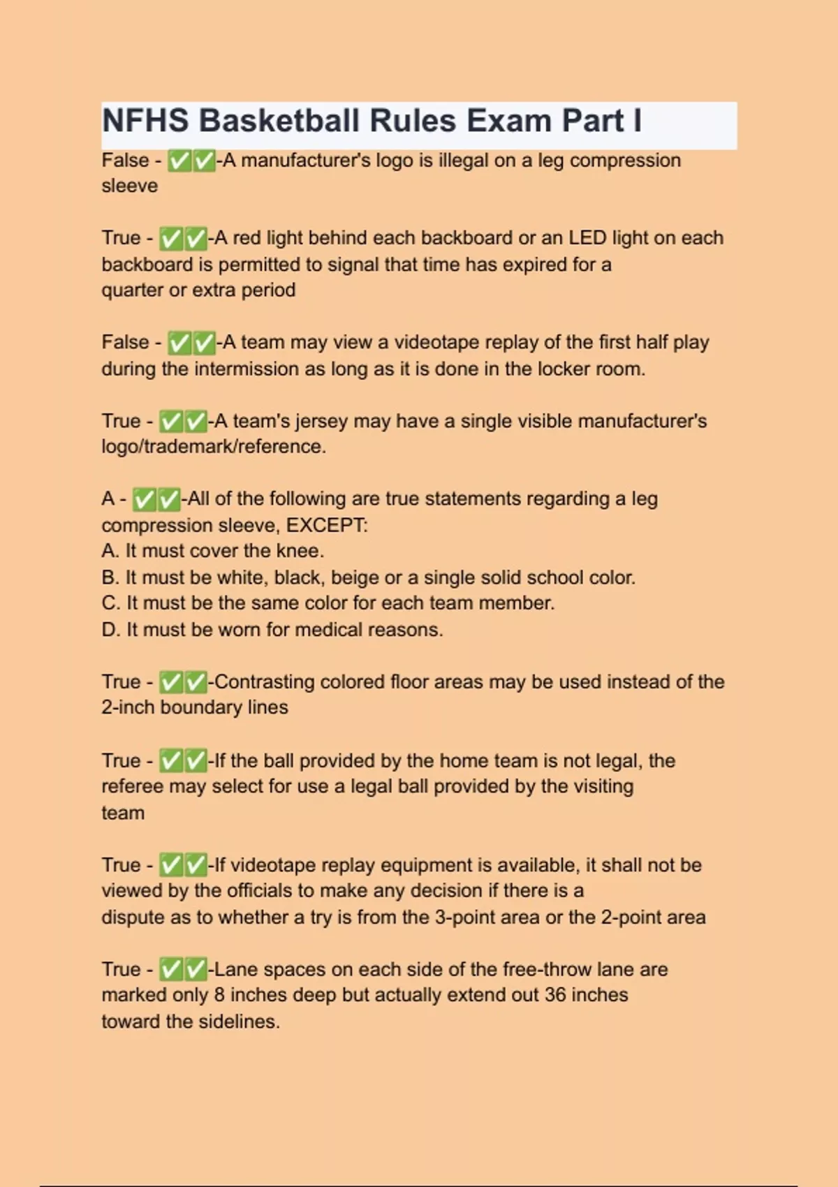 NFHS Basketball Rules Exam Part I - Questions With Explanations Of ...