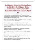 Quickbooks Online Certification Exam  Update 2024 | Quickbooks Online  Certifications Exam Latest 2024  Questions and Correct Answers Rated  A+