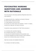 PSYCHIATRIC NURSING  QUESTIONS AND ANSWERS  WITH RATIONALE 