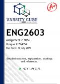 ENG2603 Assignment 2 (DETAILED ANSWERS) 2024 - DISTINCTION GUARANTEED 